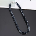Collar de cuentas de vidrio azul oscuro con cierre magnético de bola con strass - Plata-Azul