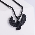 Vintage black stainless steel eagle pendant necklace on a geometric display stand - Black (No Chain)