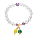 Pink and purple beaded crystal bracelet with daisy charm and yellow woven cord details - Colorful Bead Style 3 / White