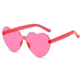 Translucent jelly pink heart shaped rimless sunglasses with one-piece lens design - Rose Red