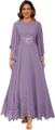 Elegant lavender chiffon evening gown with cape sleeves and floral lace embroidery accents - Grey Purple / US size 2 (S)