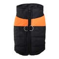Waterproof winter dog jacket with orange and black patchwork and dual D-rings - Orange