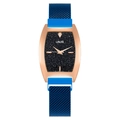 Fashionable rose gold tonneau watch with blue starry sky dial and magnetic mesh band - Blue