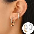 Ensemble de boucles d'oreilles bicolores or et argent avec manchette ciselée - Ensemble de Boucles d'Oreilles Crochet Épissé Bicolore (0246)