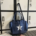 Waterproof navy blue tote bag with white star print and adjustable shoulder strap - Blue