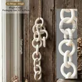 Minimalist white ceramic chain wall decor with 12 rings and rustic hemp rope hanger - 12-Link Small