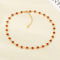 Golden necklace with 28 ruby red heart glass charms and adjustable lobster clasp - Red Heart Necklace (KN293095-SXSJ)