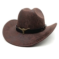 Dettaglio cappello da cowboy marrone scuro con trama serpente e fibbia a testa di toro - M(56-58cm) / Caffè Serpente