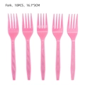 Set of 10 pink plastic forks with diamond textured handles for birthday parties - Pink Fork