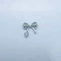 Silver bow pendant with micro-paved zircons and a clear heart-shaped crystal charm - Heart Drop Bowknot-KZTP0063