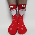 Detail of red Christmas socks with magnetic hands and 3D Santa Claus 3D features - Red Big Beard Santa