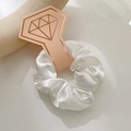 Elegant white satin scrunchie with crystal diamond card holder on a decorative display - With Diamond Card / White