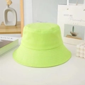 Detail of neon green cotton bucket hat with delicate embroidery on a minimalist background - M / Wide Brim / Fluorescent Green