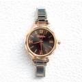 Women's quartz watch with gold and silver link bracelet and dark grey Roman dial - Dark Gray Dial Roman Scale Two-tone Band