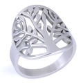 Macro shot of stainless steel life tree ring with hollowed branches and polished band - Size 8 / Branched Trunk Hollow Style (18106) / Silver