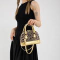 Leopard print shell handbag with golden metallic accents and adjustable crossbody strap - Leopard Splicing / Gold
