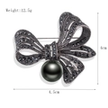 Vintage style bow brooch with dark grey rhinestones and a large black pearl pendant - Black Pearl Bowknot (xz4137)