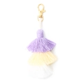 Bohemian purple, pale yellow, and white three-layer cotton tassel keychain with gold clasp - Purple