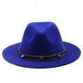 Classic royal blue fedora hat with wide brim and ethnic beaded band decoration - Sapphire Blue