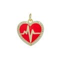 Close-up of 18K gold plated heart pendant with red enamel and sparkling zircon pave - Heart 7-Red ECG