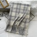Soft faux cashmere plaid scarf in gray white and pink colors with fringe tassels - Off-white