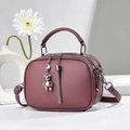 Dark purple PU leather crossbody bag with tassel bear charm and dual zipper pockets - Purple