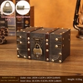 Vintage grijze houten opbergdoos met metalen hoeken en een retro hangslot - Klein-Cijferslot / Grijs