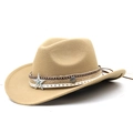 Detail of bohemian wool cowboy hat with woven band and turquoise star studs - M (56-58cm) Adjustable / Camel
