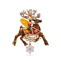 Broche de reno navideño con elfo de esmalte y colgante de copo de nieve en metal dorado - Estilo de Navidad Multicolor (D0-4-452)