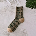 Dark green vintage socks with baroque floral relief and beige heel for women - One Size / Brown Floral