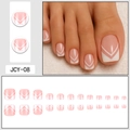 Set di unghie finte per piedi rosa con motivo a V in varie misure per donne - Stile con Colla (JCY-08)