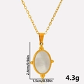 Detailed size view of oval stainless steel pendant with white shell inlay and measurements - Gold White Mother Of Pearl Necklace (S2002-G-W-N22)