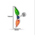 Boucle d'oreille cartilage en acier avec zircons verts bleus et oranges - Style Gouttelette Fluide (0162-12#) / Argent