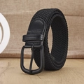 Cintura elastica intrecciata nera con finiture in pelle e fibbia in metallo nero - Fibbia Nera Nero / 100cm