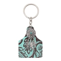Portachiavi boho in pelle con acchiappasogni turchese e piume in metallo argentato - Acchiappasogni in Pelle Goffrata Germano Reale