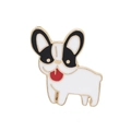 Cartoon French Bulldog enamel pin brooch in white and black with gold plating details - Black and White French Bulldog