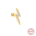 Golden 925 sterling silver lightning bolt stud earring with clear sparkling zircons - #2 Lightning / Gold-Single