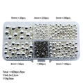 Silver bead set with sizes 4-10mm and connectors in a clear storage box for DIY crafts - 600 Pcs/Box / Silver (With Rivets)
