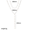 Collier Y multicouche doré en acier inoxydable avec perles délicates et long détail de gland - Style en Forme de Y Multicouche avec Perles(TN3687)