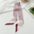 Elegant burgundy and white striped narrow silk scarf for hair or bag handle styling - Deep Rose Fine Lines
