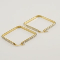 Minimalist square golden earrings with sparkling rhinestones on a grey background - 30mm / Gold