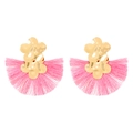 Elegant gold flower fan-shaped fringe earrings with soft pink silk tassels for women - Pink (K-609)