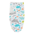 Lange pour nouveau-né blanc avec motifs d'animaux marins et fermeture velcro réglable - Emmaillotage Seul Motif Baleine Bleue