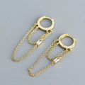 Orecchini a cerchio in argento S925 dorato con doppia catena e zircone rettangolare - Argento 925 / Oro