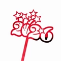 Glossy red acrylic 2026 cake topper with stars for New Year party decoration - Mirror Red 2026 Style A