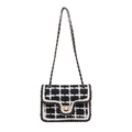 Classic black and white tweed crossbody bag with golden chain and metallic lock - Black