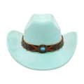Chapeau de cowboy vert menthe à large bord avec bande en cuir et pierre turquoise - Taille unique / Vert d'eau (Corde Croisée)