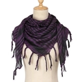 Detail shot of purple and black striped tactical desert scarf with classic fringe edges - Dark Purple