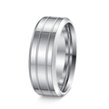Close-up of silver stainless steel ring featuring parallel groove design and polished finish - Silver / US 7