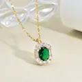 Vintage emerald pendant necklace in titanium steel with zircon halo for women - Necklace / Gold